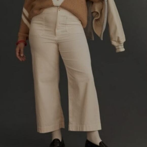 Anthropologie by Maeve The Colette Corduroy Crop Wide-Leg Pants Ivory size 32 - Picture 2 of 11